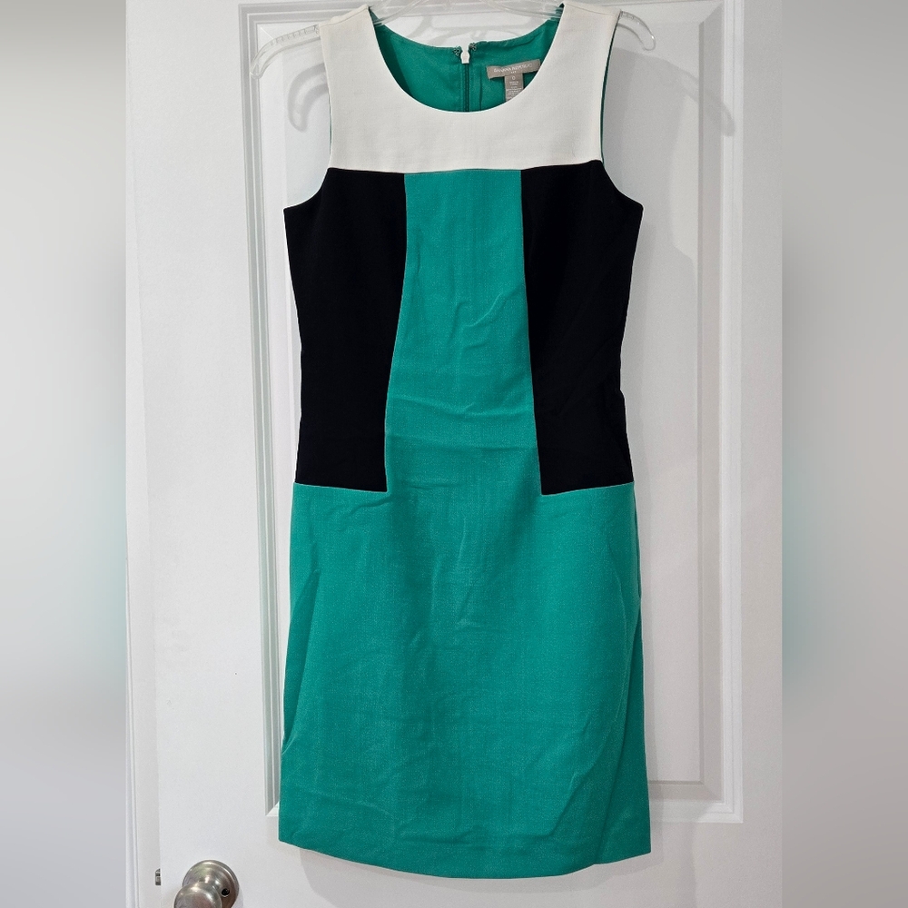 Banana Republic Teal, Black, & White Color Block Dress